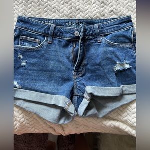 Arizona jean shorts. mid rise shorts.